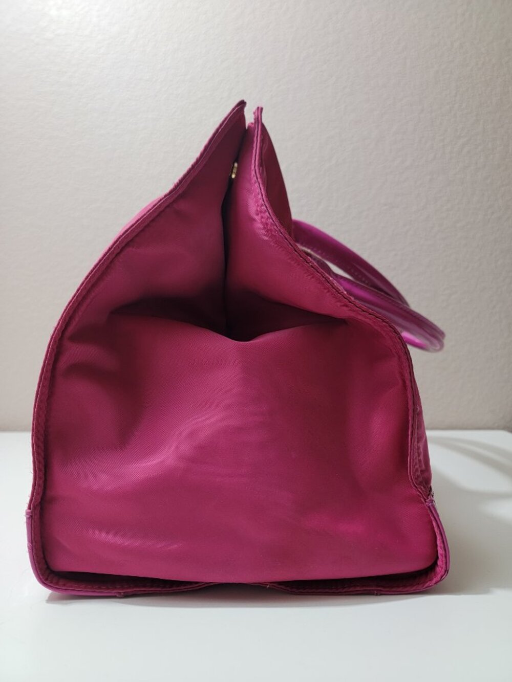 Tory Burch Ella Nylon Tote Bag Large Magenta Pink Patent Leather Shoulder Purse - Picture 6 of 14
